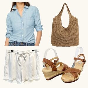 ☀️ Talbots Women’s 16W | Linen Blend Easy Drawstring Shorts | Chalk White